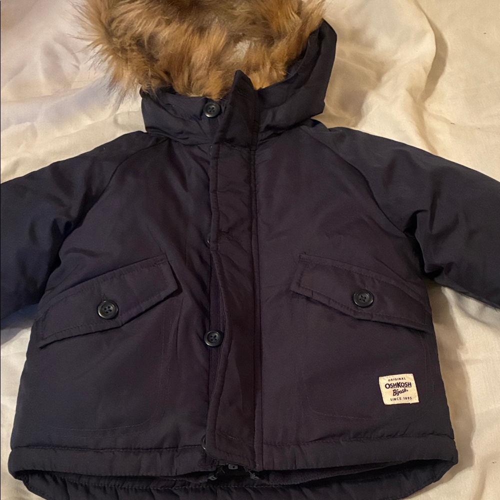 OshKosh B'gosh Dark Blue Puffer Jacket with Faux Fur Hood
